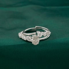 1.70 Carat Natural Diamond Oval & Graduated Cluster Open Ring Set 18K White Gold