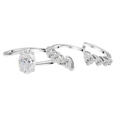 1.70 Carat Natural Diamond Oval & Graduated Cluster Open Ring Set 18K White Gold