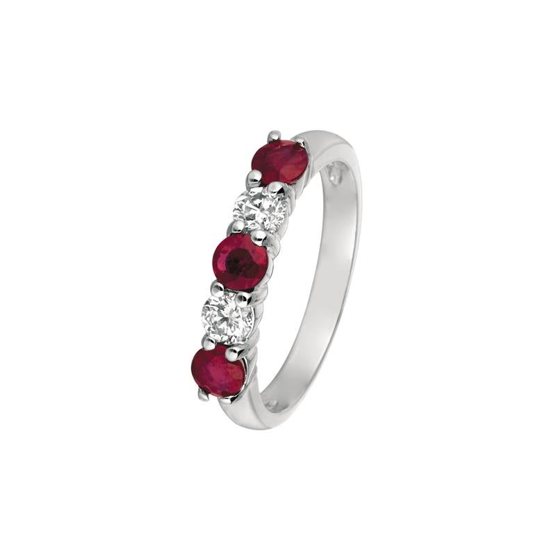 Contemporary 1.70 Carat Natural Diamond and Ruby Ring Band 14 Karat White Gold For Sale