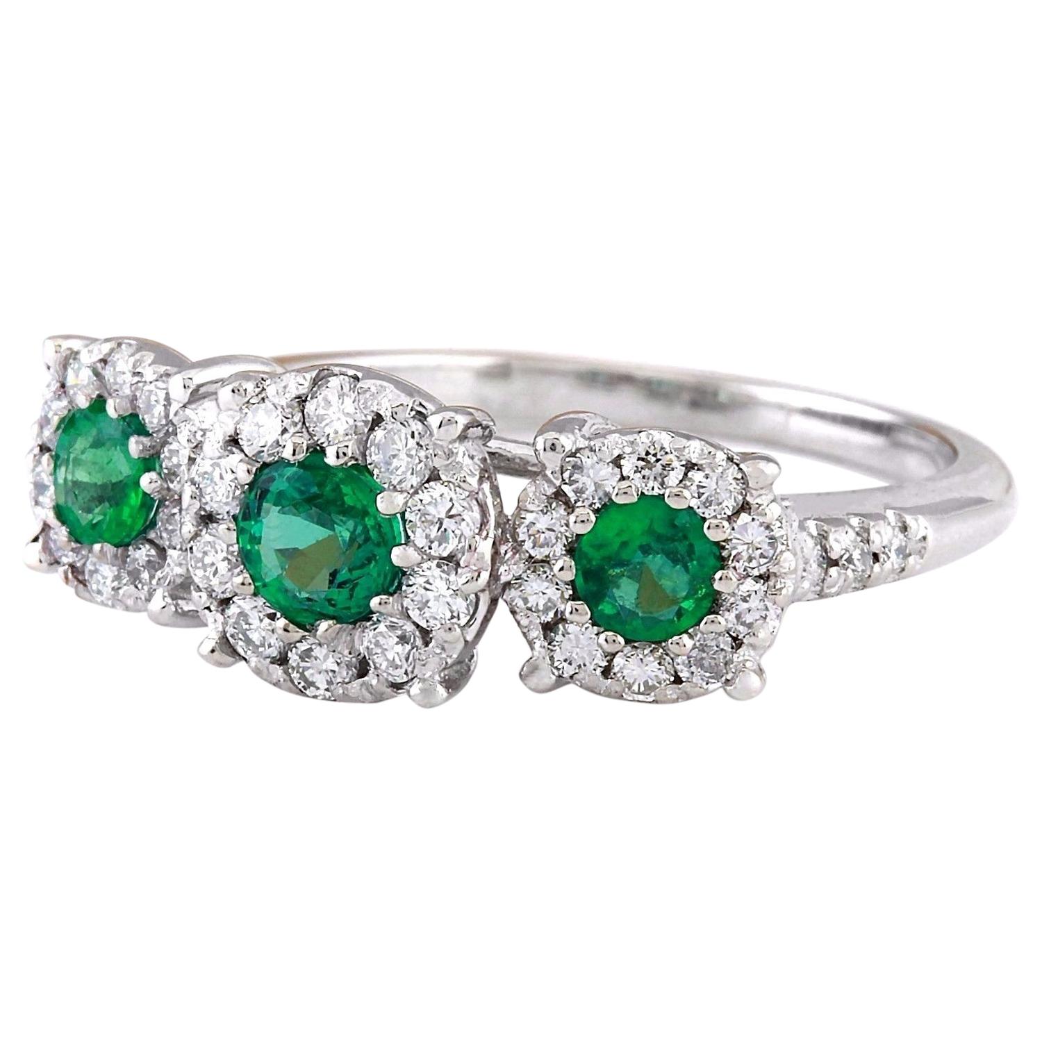 1.70 Carat Natural Emerald 14K Solid White Gold Diamond Ring
 Item Type: Ring
 Item Style: Engagement
 Material: 14K White Gold
 Mainstone: Emerald
 Stone Color: Green
 Stone Weight: 1.00 Carat
 Stone Shape: Round
 Stone Quantity: 3
 Stone