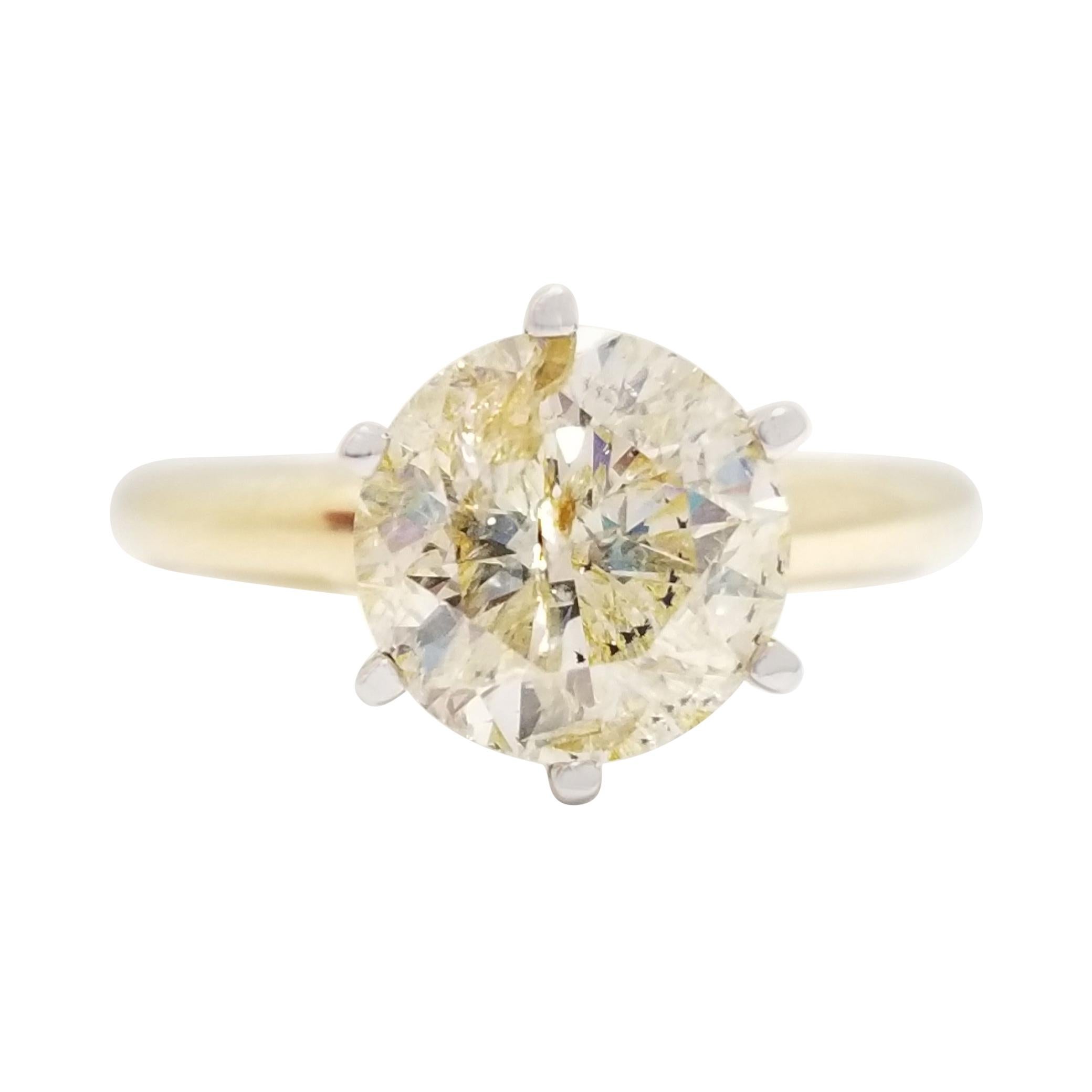 Anello con diamante tondo giallo naturale Fancy GIA da 1,70 carati in oro giallo 14 carati