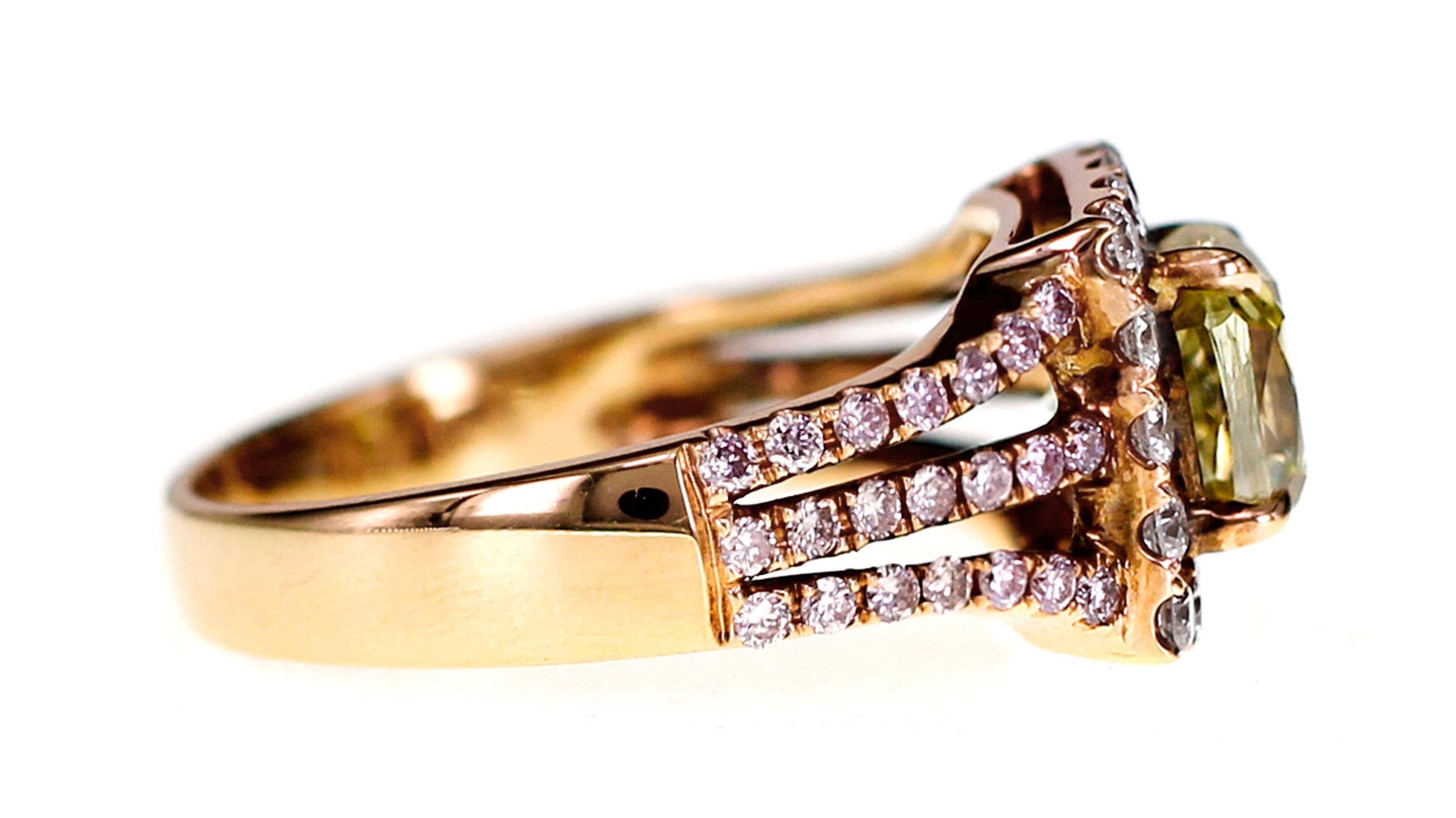 IGI-zertifizierter 1,70 Karat natürlicher hellgelber Solitärring mit Diamanten (Art nouveau) im Angebot