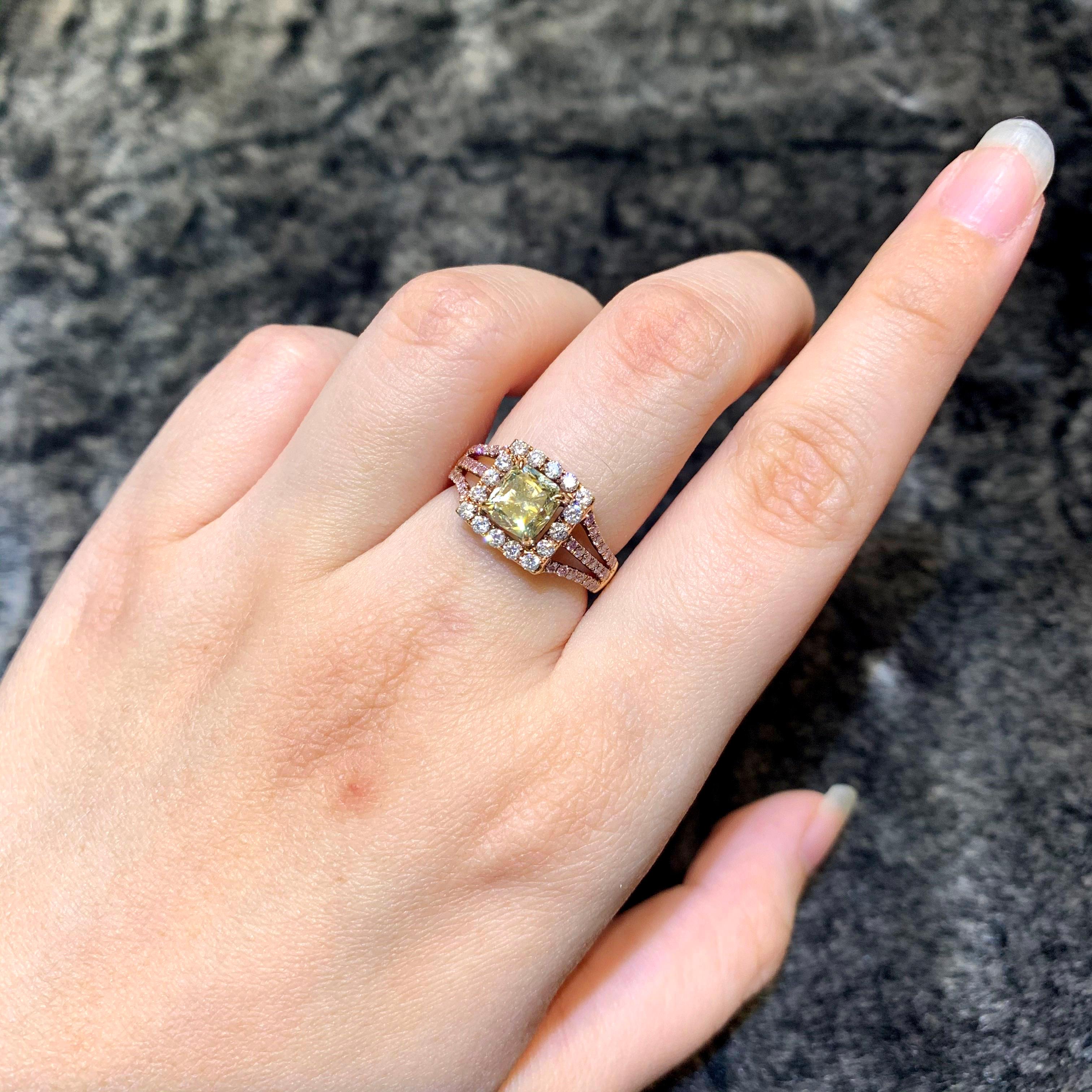 Art Nouveau IGI Certified 1.70 Carat Natural Fancy Light Yellow Diamond Solitaire Ring For Sale