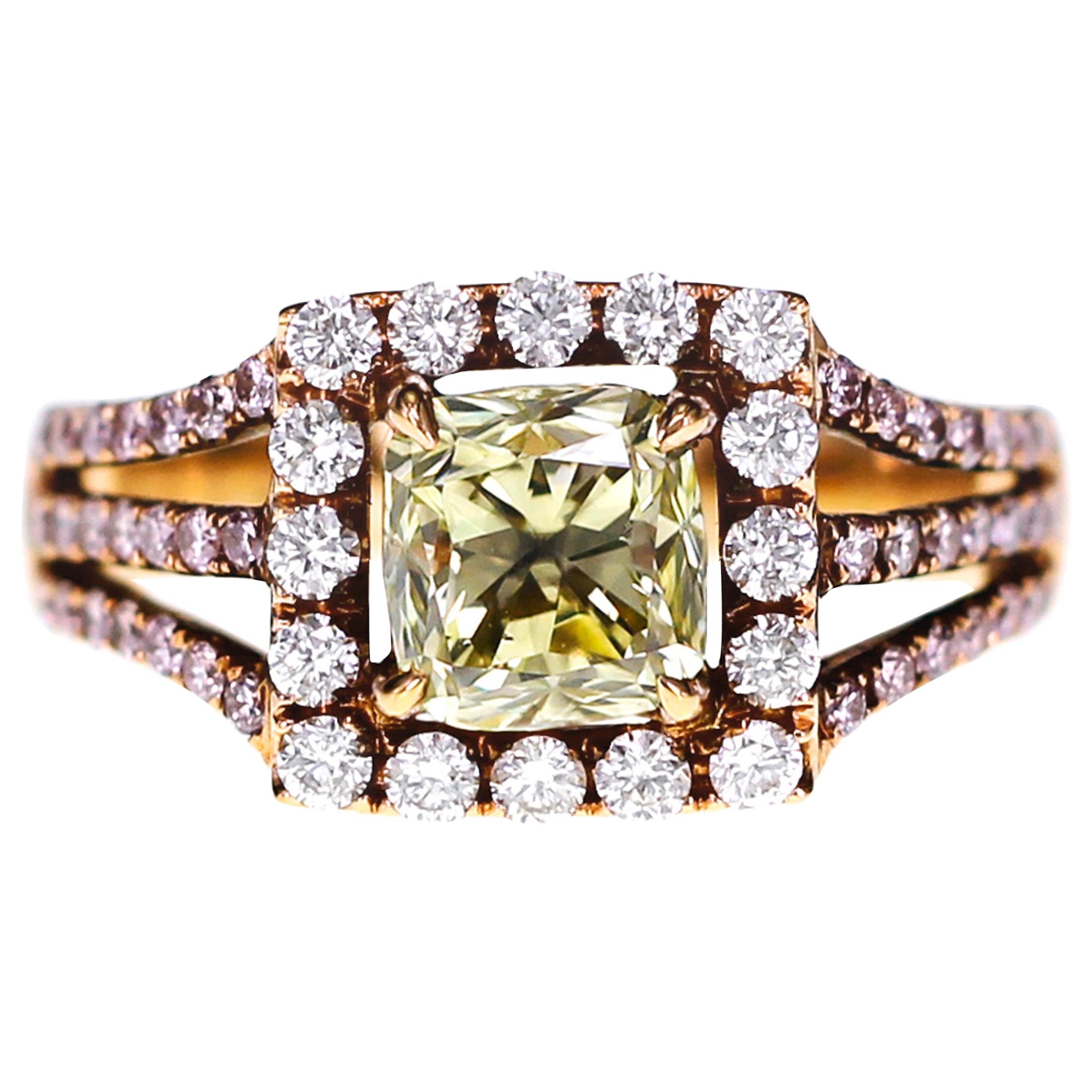 Bague solitaire en diamant jaune clair fantaisie naturel certifié IGI de 1,70 carat