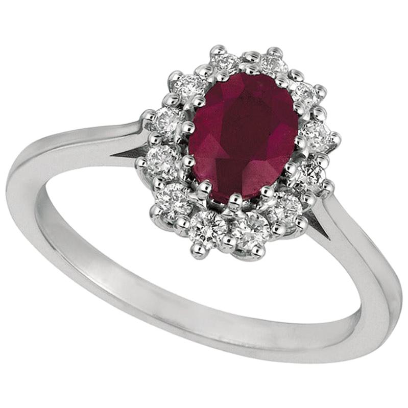1.70 Carat Natural Oval Ruby and Diamond Ring 14 Karat White Gold For Sale