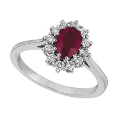 Bague en or blanc 14 carats, rubis ovale naturel de 1,70 carat et diamants