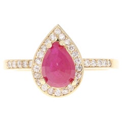 1.70 Carat Natural Pear Cut Ruby Diamond Yellow Gold Engagement Ring