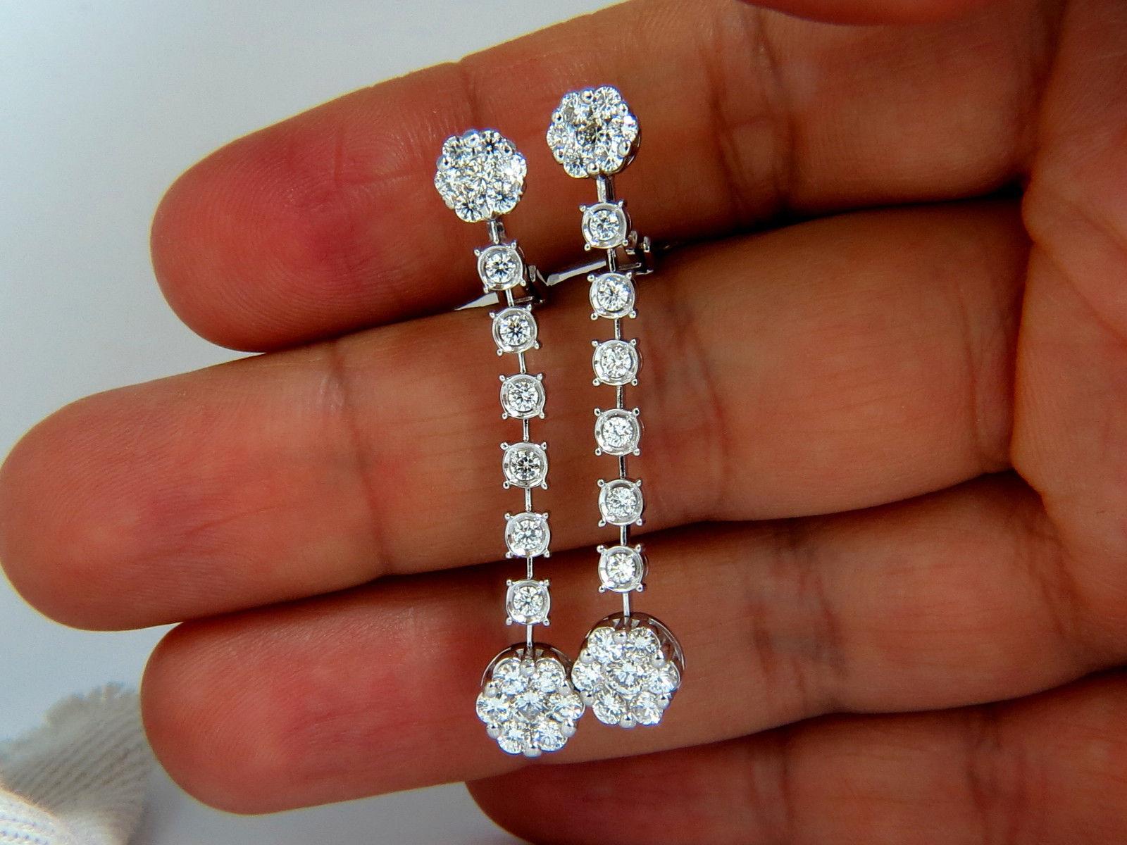 Round Cut 1.70 Carat Natural Round Diamonds Floating Cluster Dangle Earrings Omega For Sale