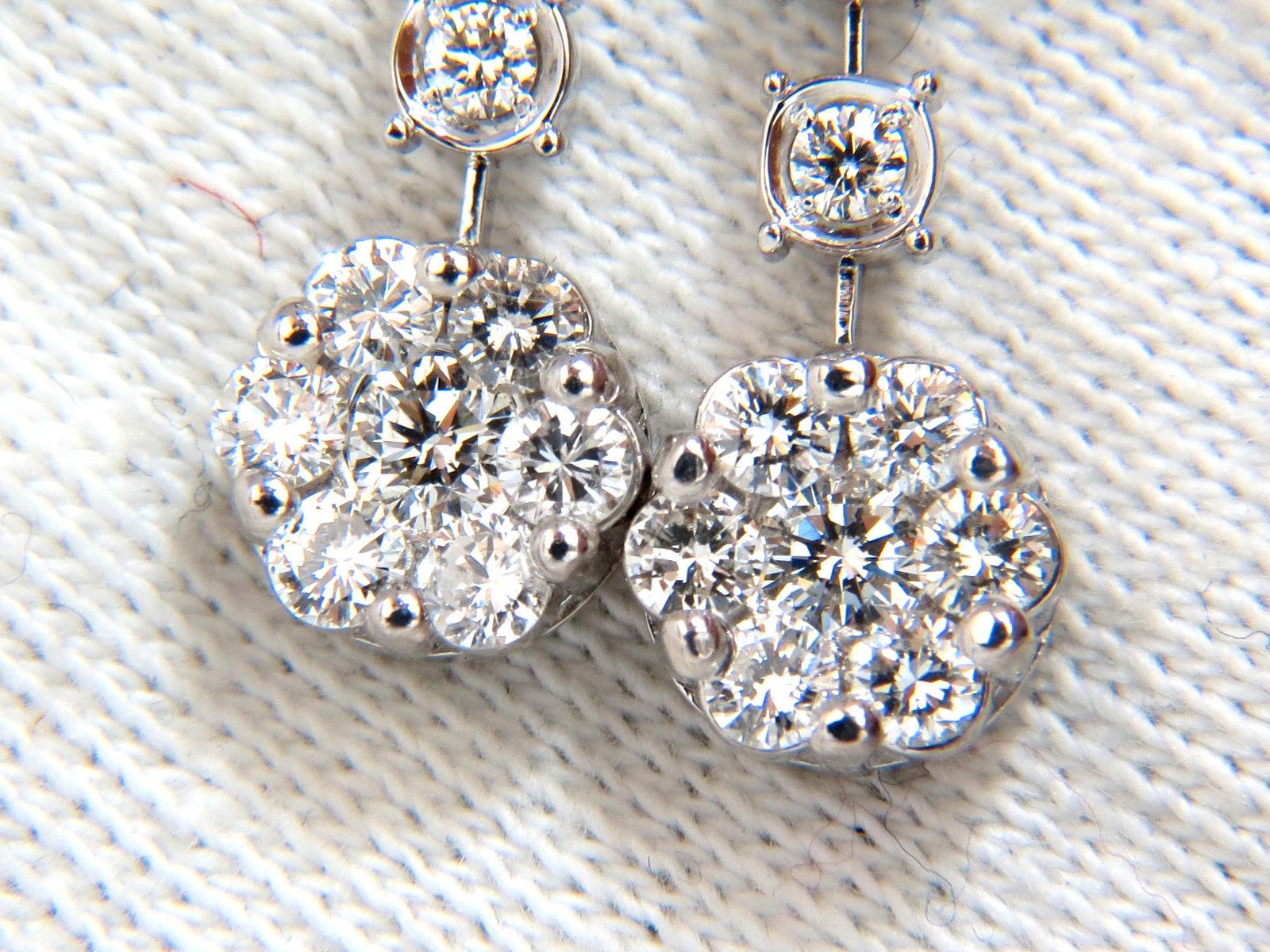 1.70 Carat Natural Round Diamonds Floating Cluster Dangle Earrings Omega For Sale 1