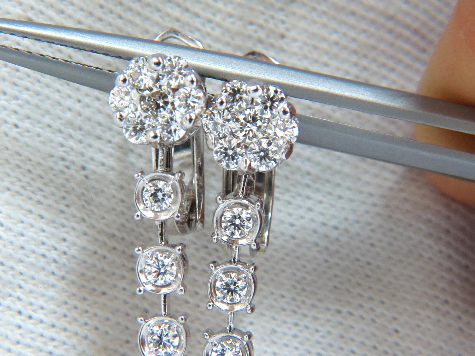1.70 Carat Natural Round Diamonds Floating Cluster Dangle Earrings Omega For Sale 2