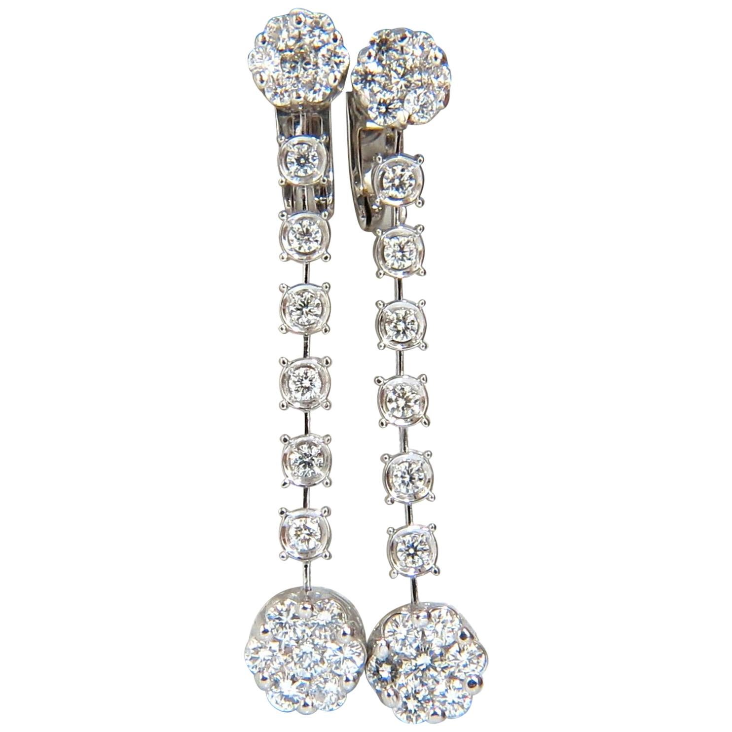 1.70 Carat Natural Round Diamonds Floating Cluster Dangle Earrings Omega For Sale