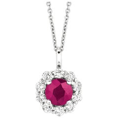 1.70 Carat Natural Ruby and Diamond Necklace Pendant G SI 14 Karat White Gold