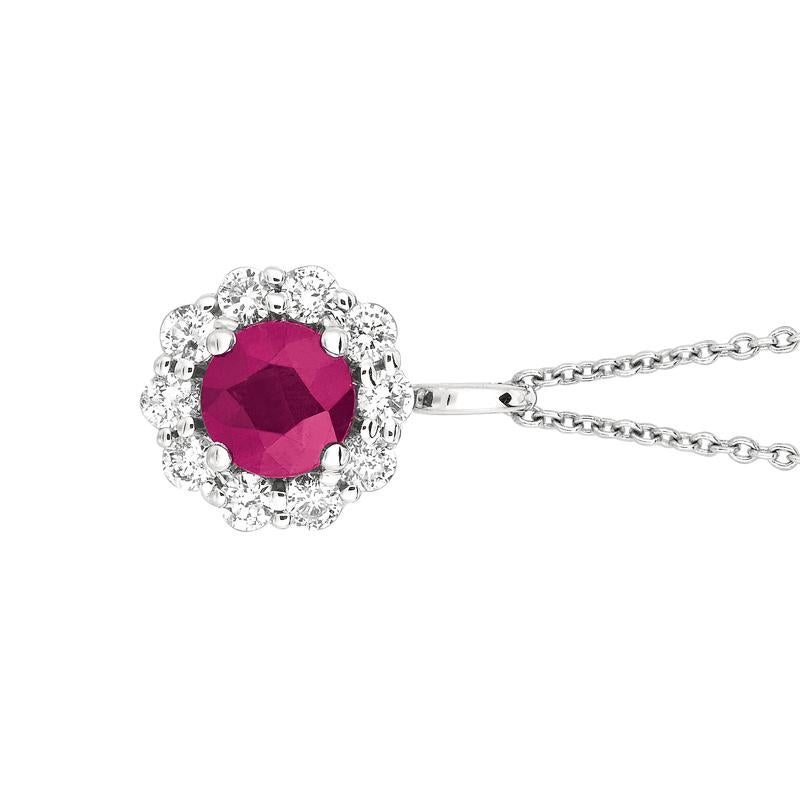 1.70 Carat Natural Diamond and Ruby Necklace 14K White Gold 18'' chain

100% Natural Diamonds and Ruby
1.70CT
G-H
SI
14K White Gold, Prong Style, 2.60 gram
9/16 inch in height, 3/8 inch in width
10 diamonds - 0.50ct, 1 ruby - 1.20ct

N5115WDR

ALL