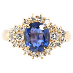 1.70 Carat Natural Sapphire and Diamond Ring Set in 18K Yellow Gold