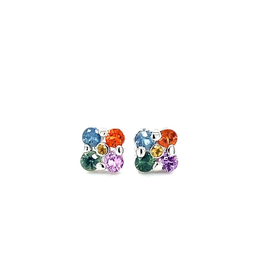 Designer Inspired, affordable Stud Earrings
1.70 Carat Round Cut Natural Multi-Color Sapphire 14 Karat White Gold Stud Earrings!

There are 10 Multi-Colored Sapphires set to create a Flower Petal Design.  The total carat weight is 1.70 carats
Made