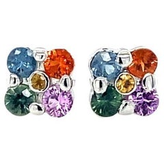 1.70 Carat Natural Sapphire White Gold Stud Earrings