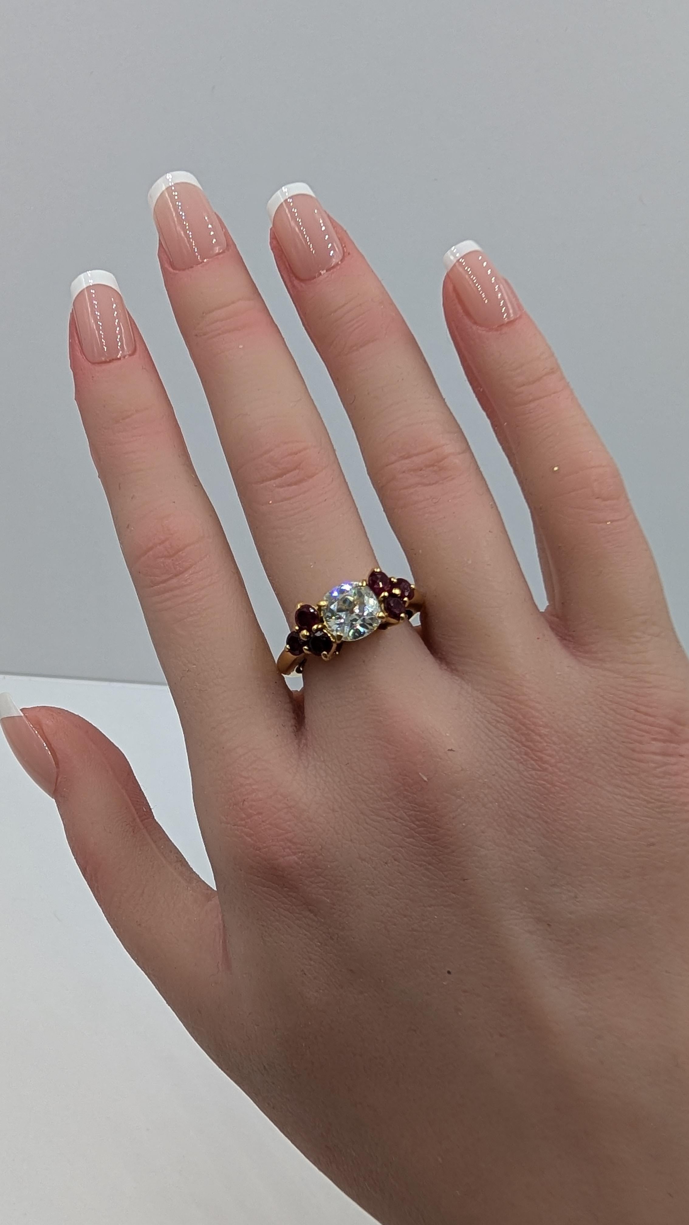 1.70 Carat Old Euro Diamond and Ruby 18K Gold Ring in vendita 7