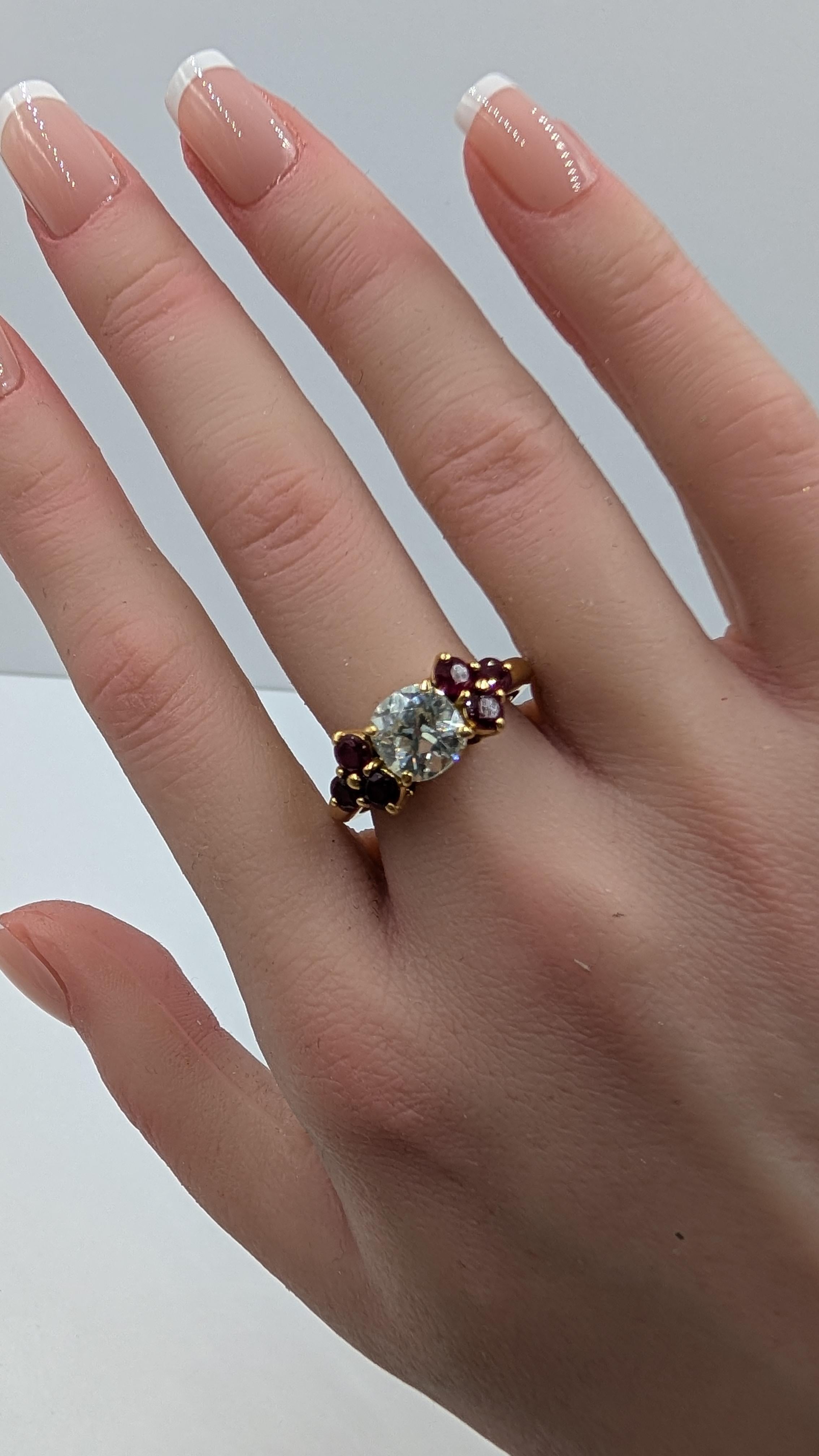 1.70 Carat Old Euro Diamond and Ruby 18K Gold Ring in vendita 9