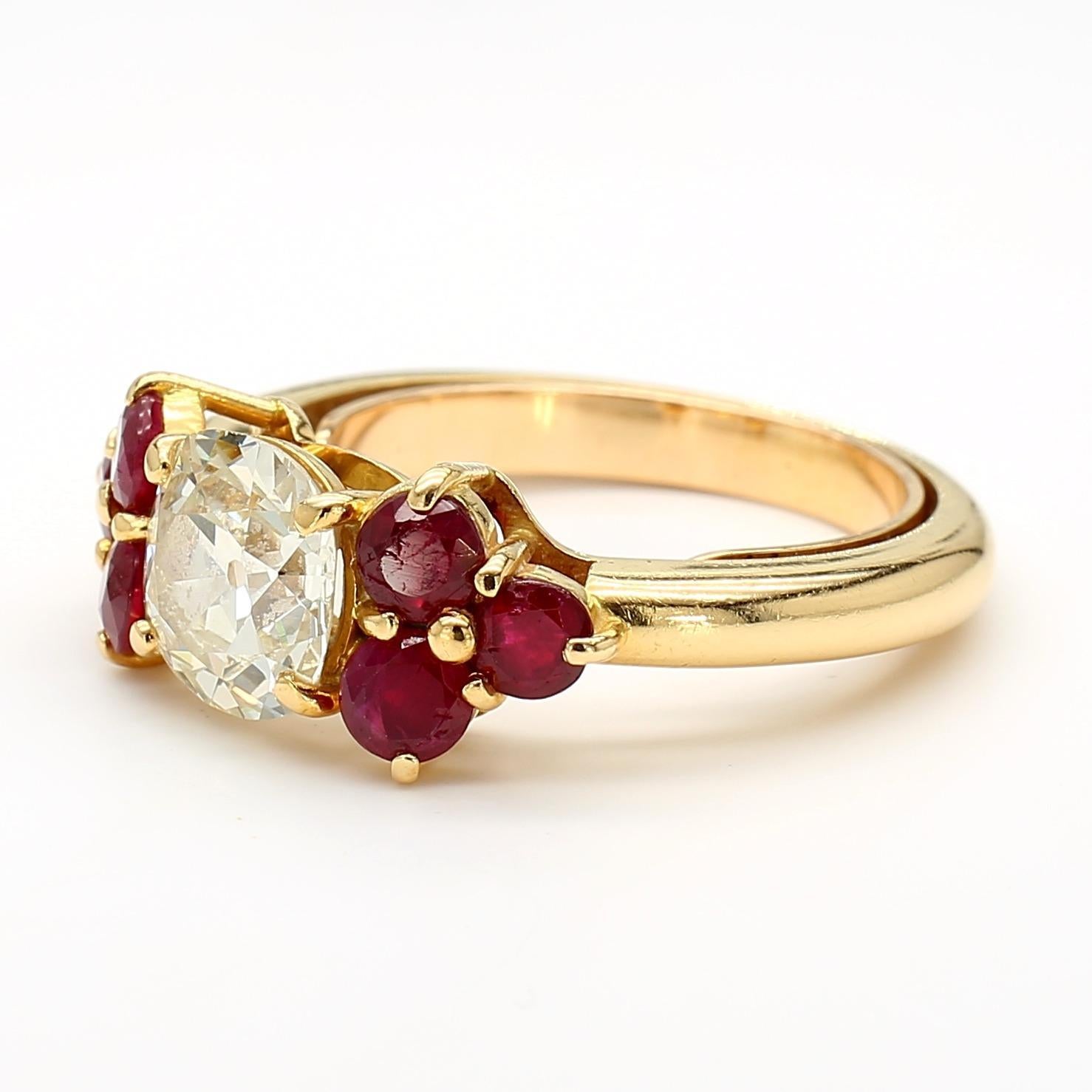 1.70 Carat Old Euro Diamond and Ruby 18K Gold Ring In condizioni Nuovo in vendita a New York, NY