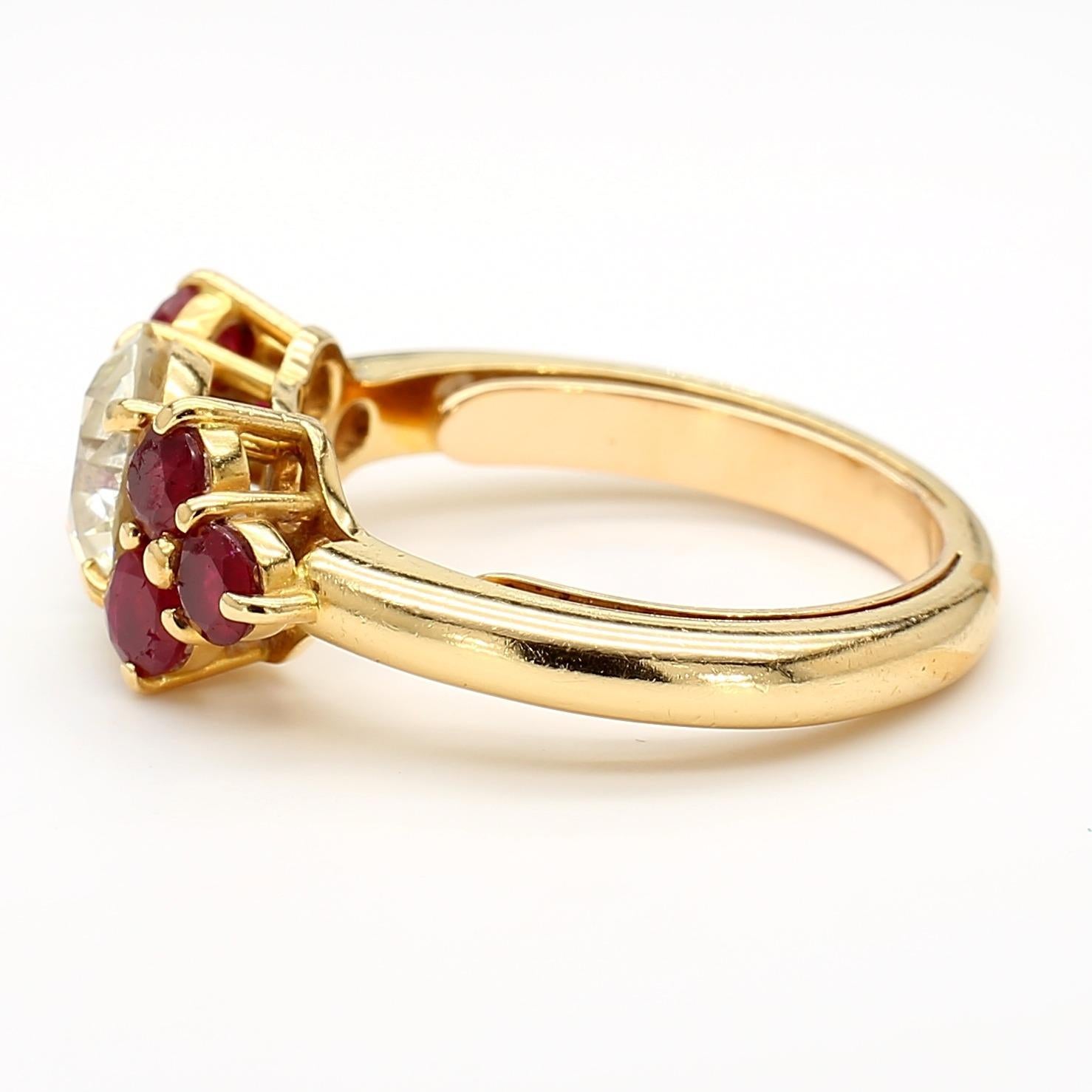 Donna 1.70 Carat Old Euro Diamond and Ruby 18K Gold Ring in vendita