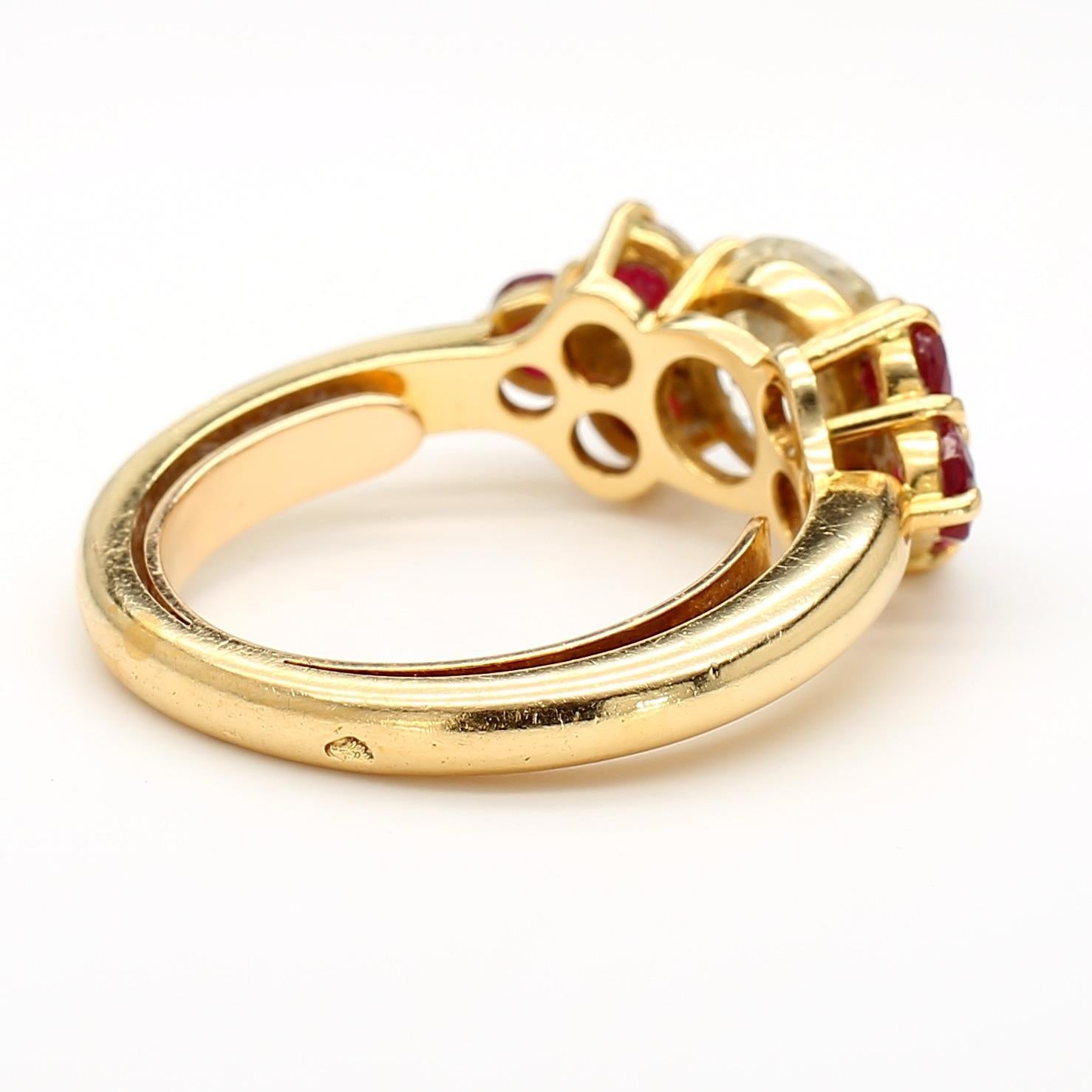 1.70 Carat Old Euro Diamond and Ruby 18K Gold Ring in vendita 3