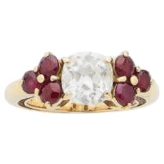 Bague en or 18 carats de 1,70 carat, diamant et rubis de type Old Euro