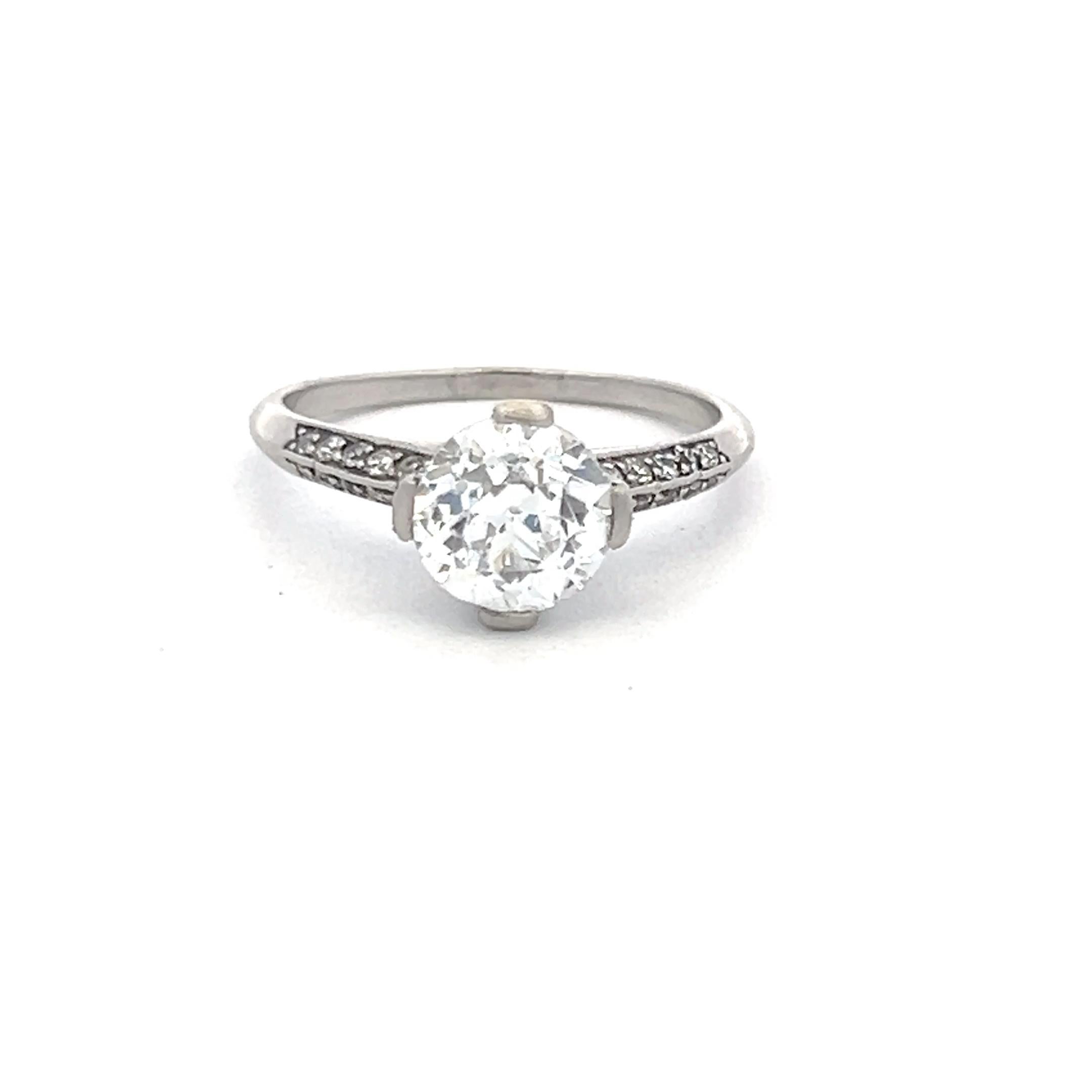 De las mujeres Anillo de compromiso en platino con diamantes talla europea antigua D-H SI1-SI2 de 1,70 quilates en venta