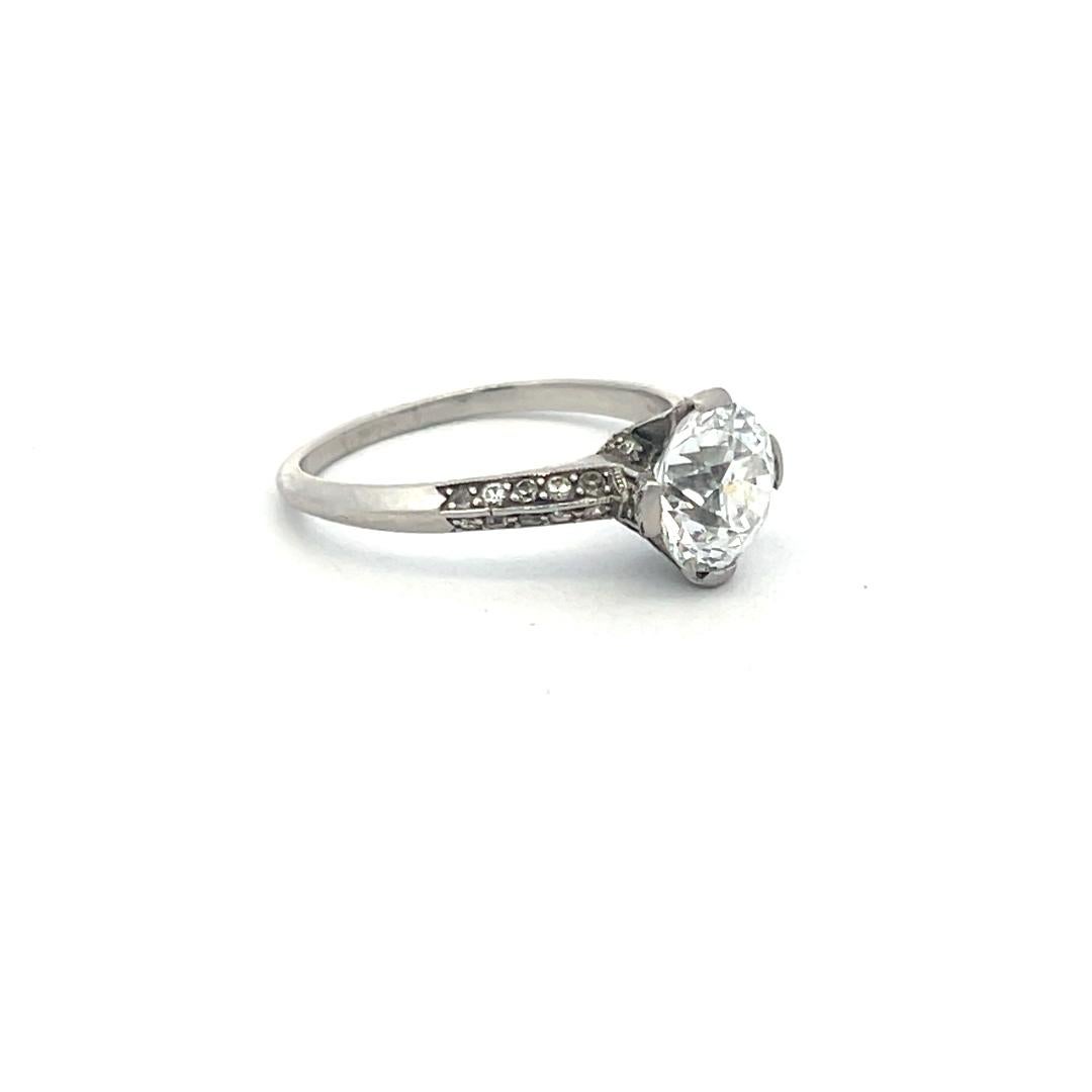 Anillo de compromiso en platino con diamantes talla europea antigua D-H SI1-SI2 de 1,70 quilates en venta 2