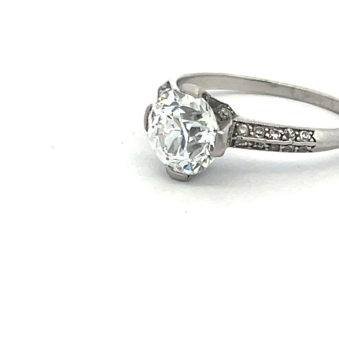 Anillo de compromiso en platino con diamantes talla europea antigua D-H SI1-SI2 de 1,70 quilates en venta 3