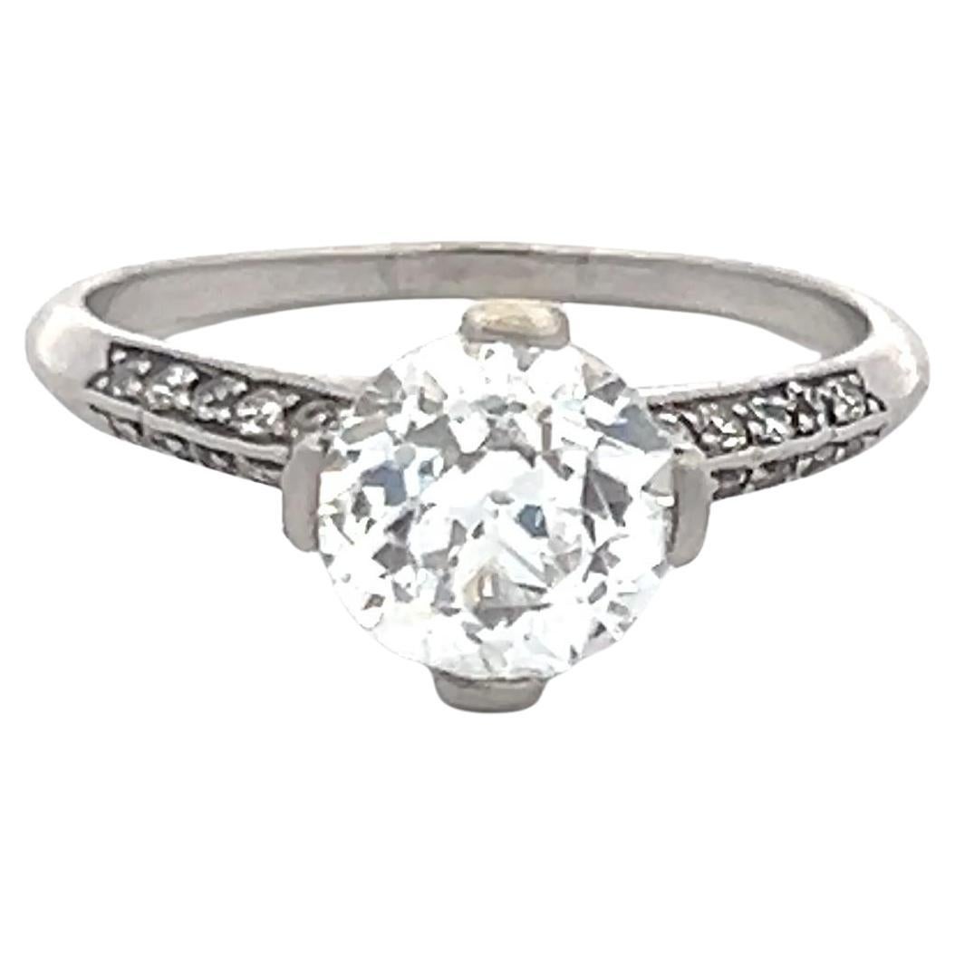 Anillo de compromiso en platino con diamantes talla europea antigua D-H SI1-SI2 de 1,70 quilates en venta