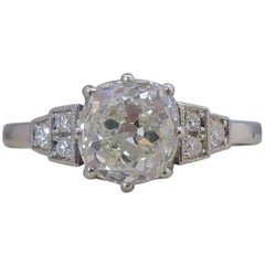 1.70 Carat Old European Cut Diamond Solitaire Ring in Art Deco Style Setting