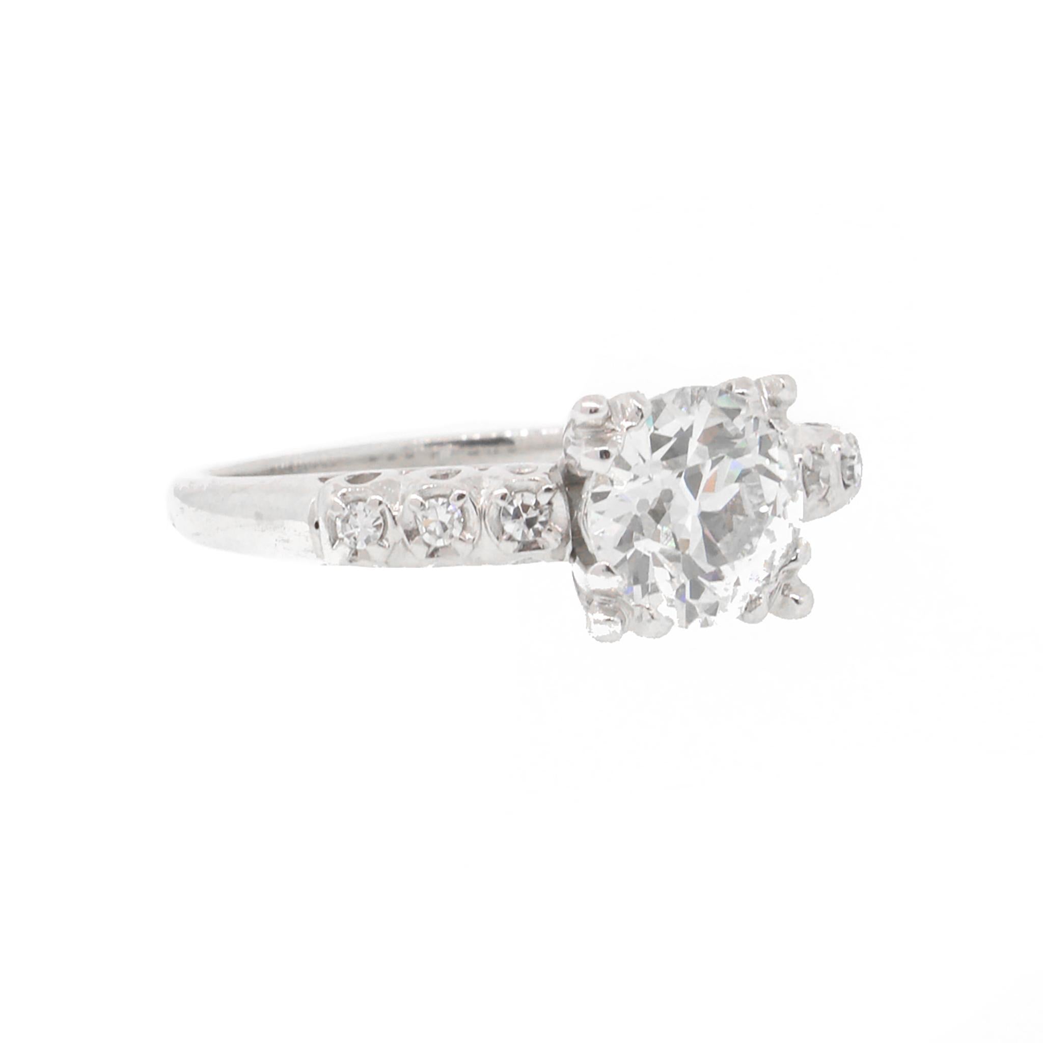 1.70 Carat Old Mine Cut Diamond Engagement White Gold Ring For Sale 1