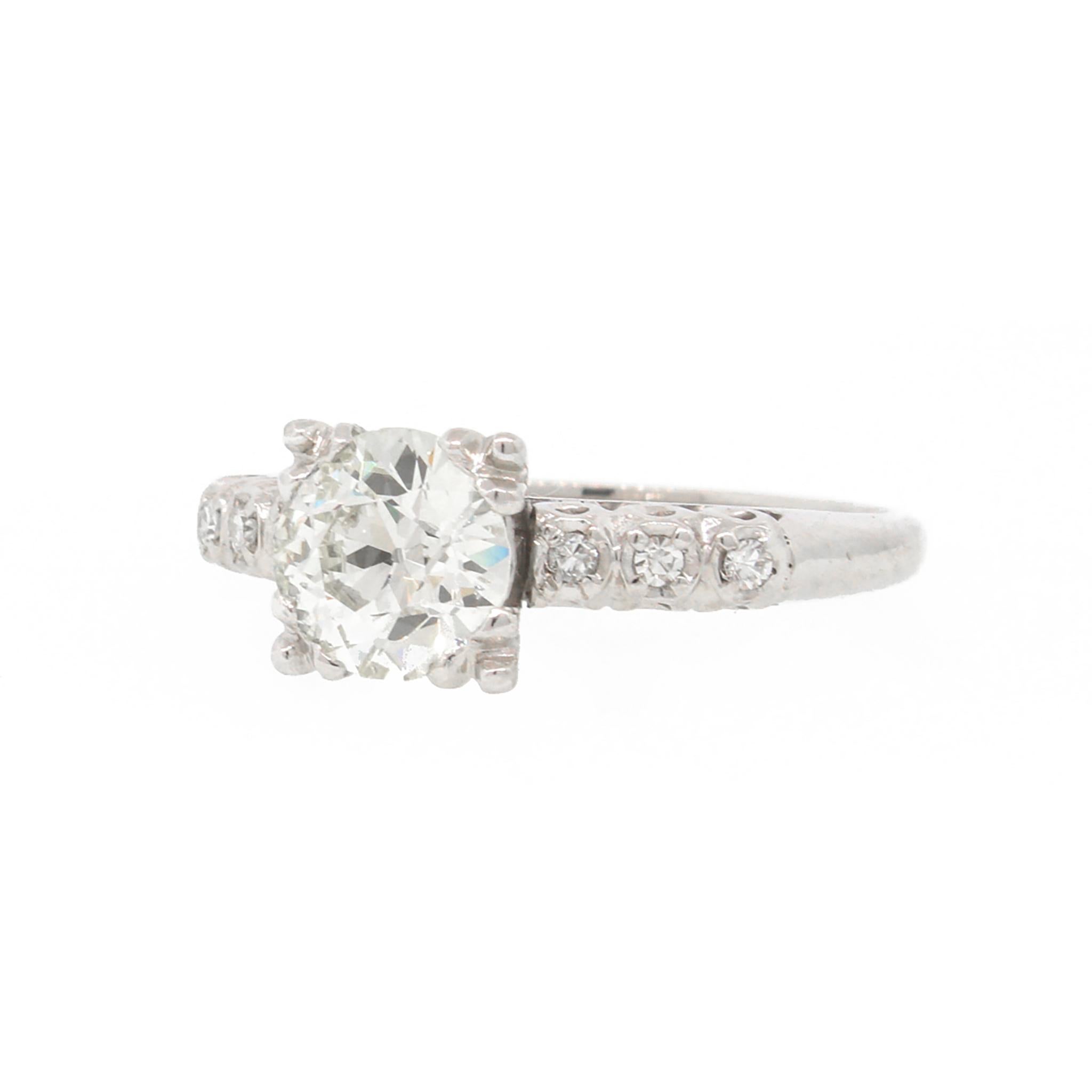 1.70 Carat Old Mine Cut Diamond Engagement White Gold Ring For Sale 2