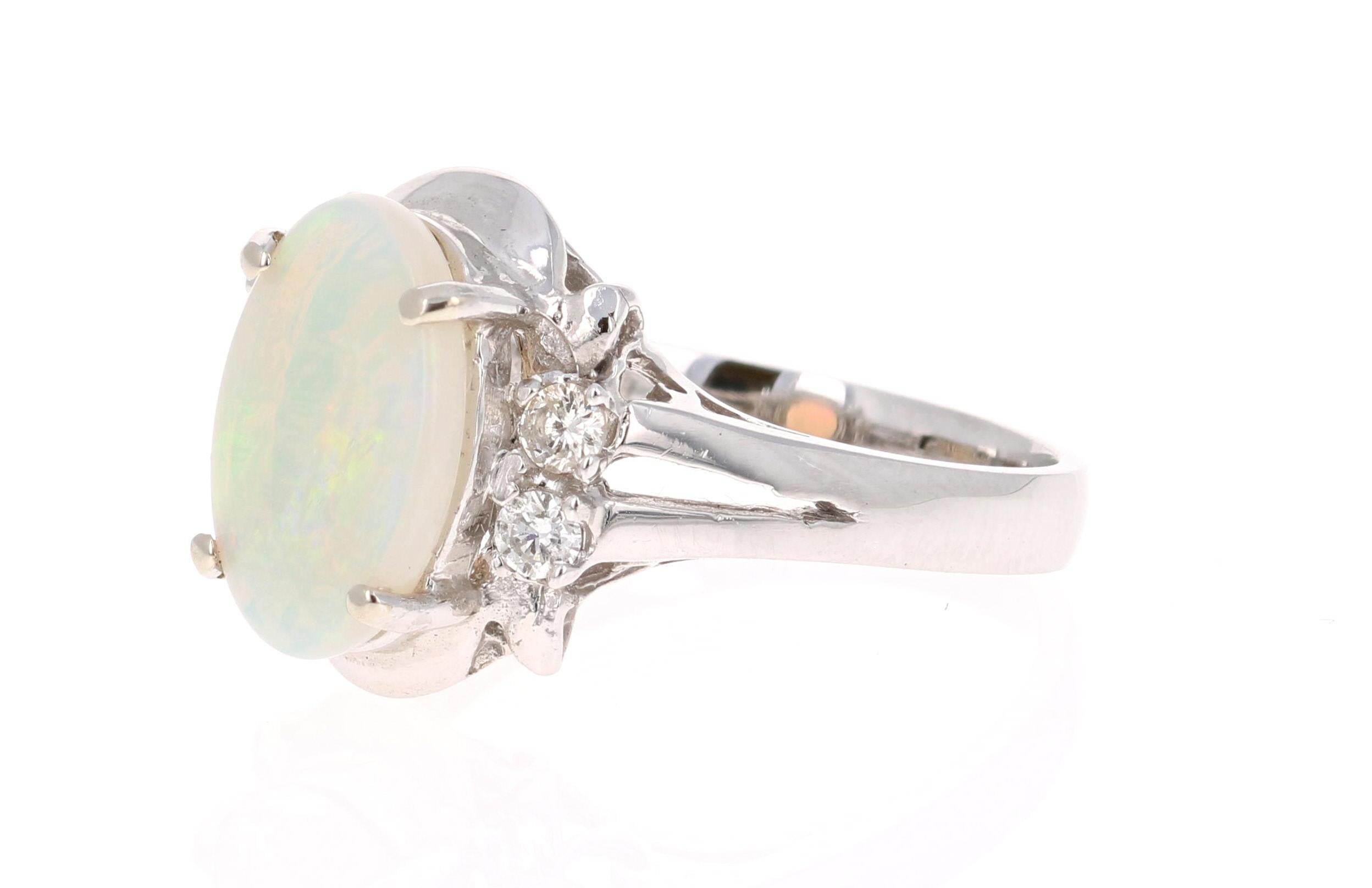 Modern 1.70 Carat Opal Diamond 14 Karat White Gold Ring