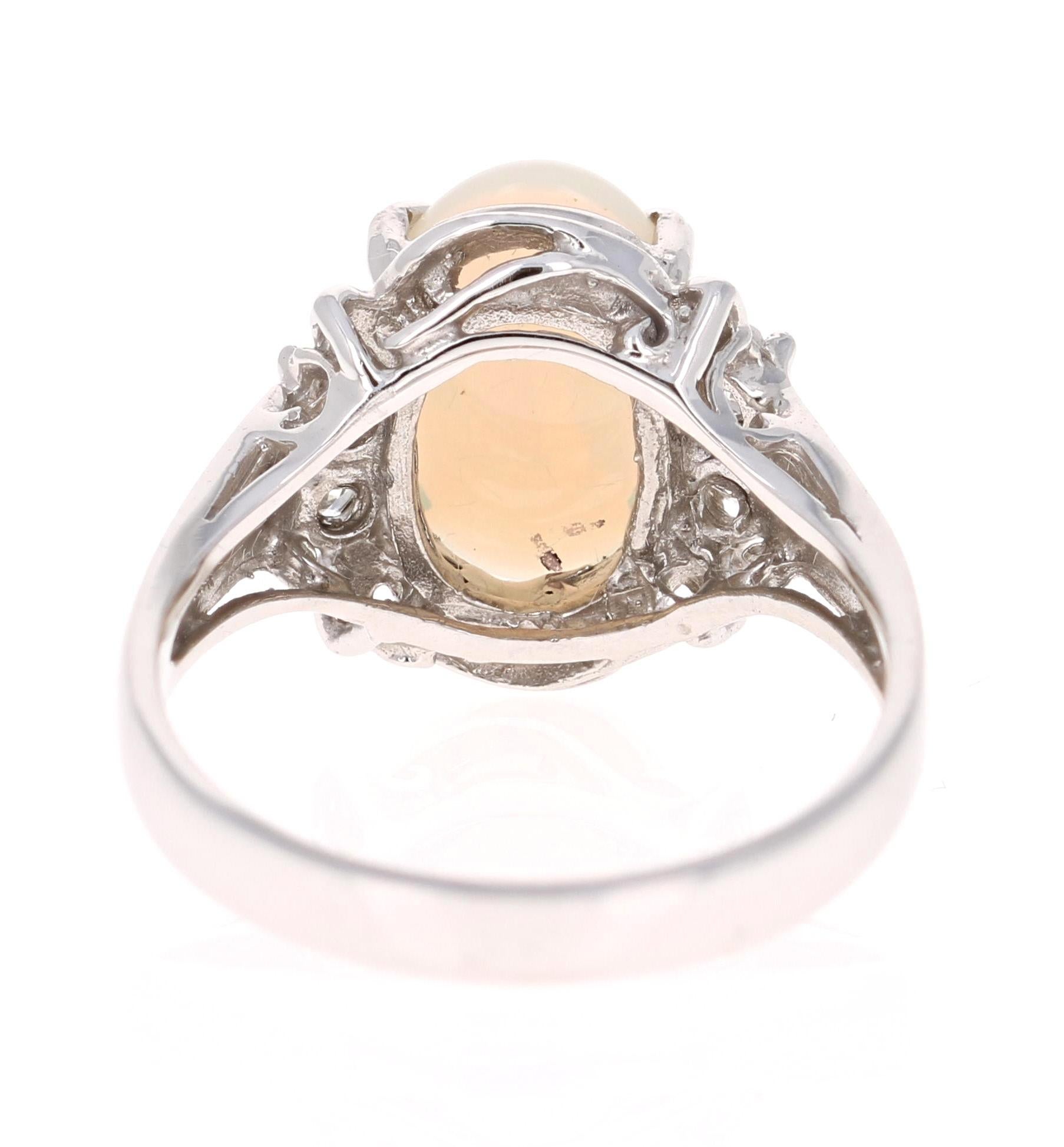 Oval Cut 1.70 Carat Opal Diamond 14 Karat White Gold Ring