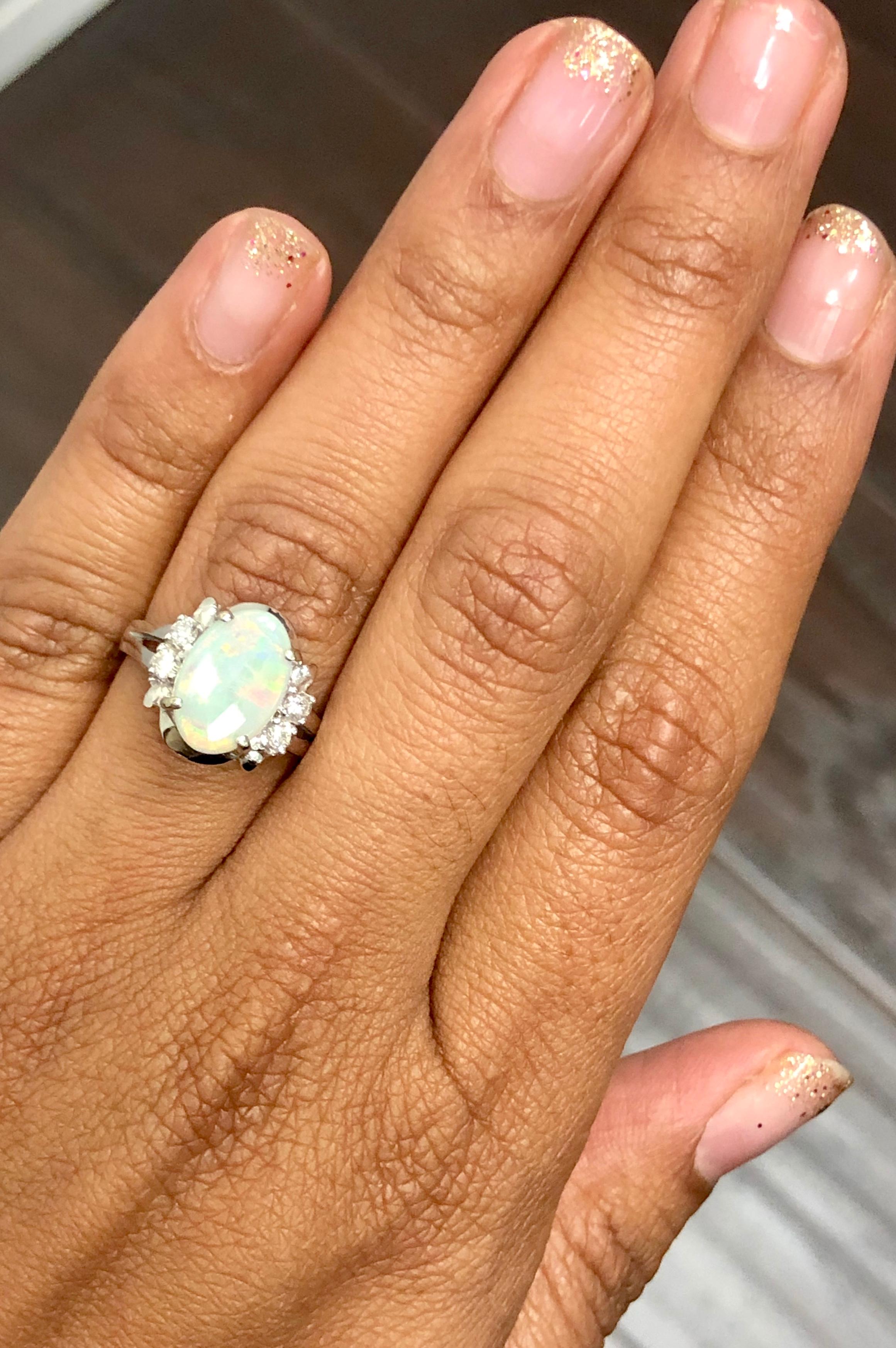 1.70 Carat Opal Diamond 14 Karat White Gold Ring In New Condition In Los Angeles, CA