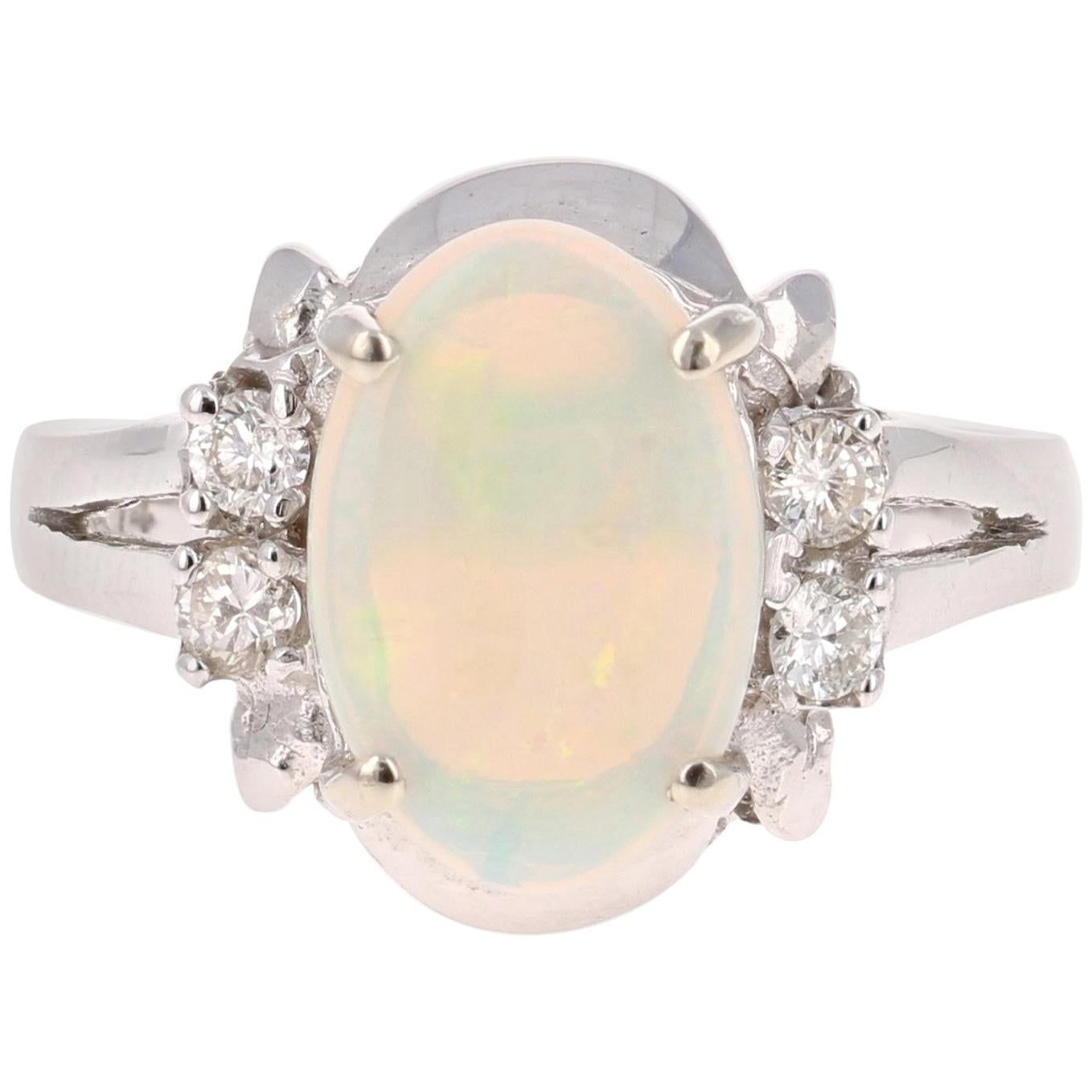 1.70 Carat Opal Diamond 14 Karat White Gold Ring