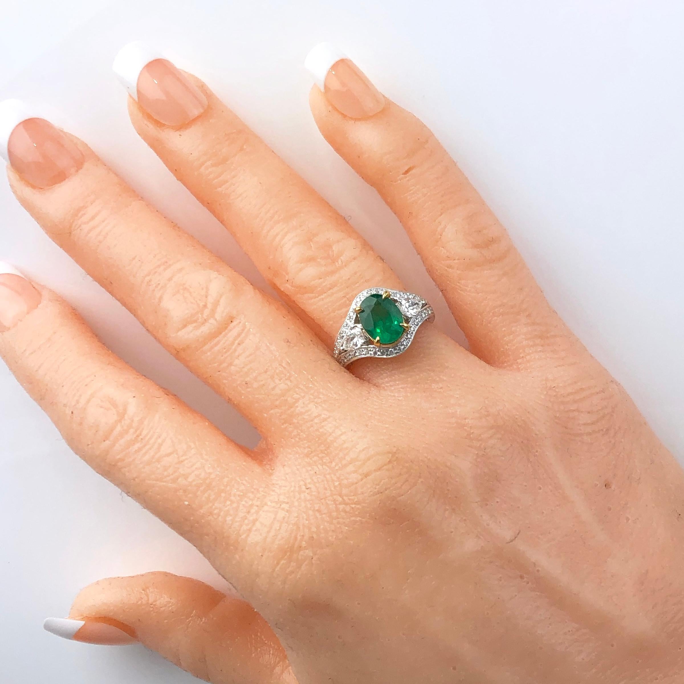 Women's Diamond Town 1.70 Carat Oval Cut Fine Emerald and 0.73 Carat Diamond Ring