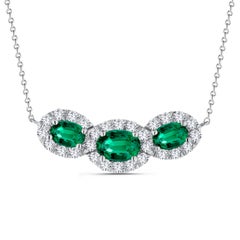 1.70 Carat Oval Emerald Trio Pendant with 0.60 Ct Diamonds in 18k White ref918