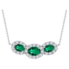 Ciondolo Trio di smeraldi ovali da 1,70 carati con diamanti da 0,60 carati in bianco 18k ref918