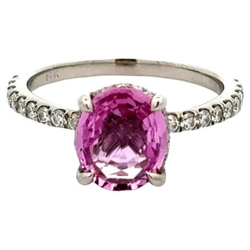 1,70 Karat ovaler rosa Saphir und Diamant Solitär Gold Vintage Ring mit Solitär