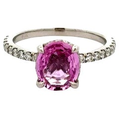Anillo Vintage de Oro con Zafiro Rosa Ovalado y Diamante Solitario de 1,70 Quilates