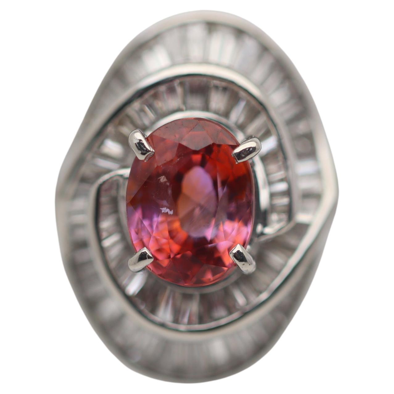 1.70 Carat Padparadscha Sapphire Diamond Platinum Ring, GRS Certified