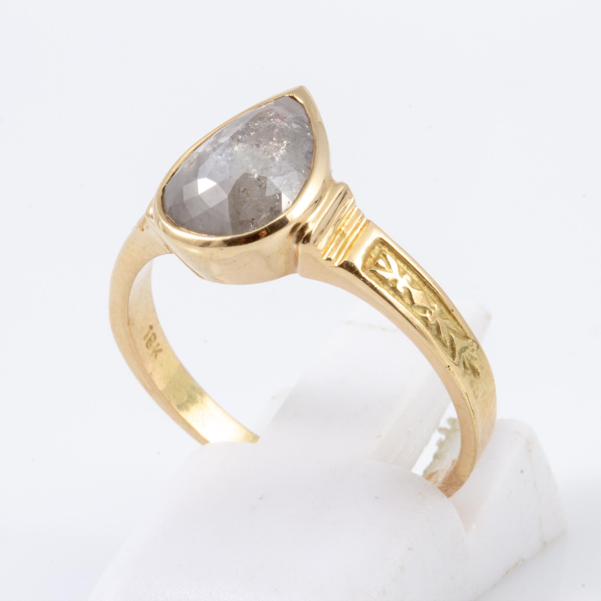 1.70 Carat Pear Shaped Raw Diamond in 18 Karat Gold Ring For Sale 6