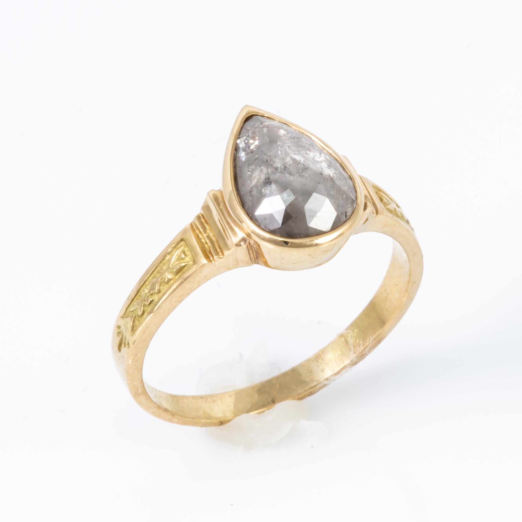 Women's 1.70 Carat Pear Shaped Raw Diamond in 18 Karat Gold Ring For Sale