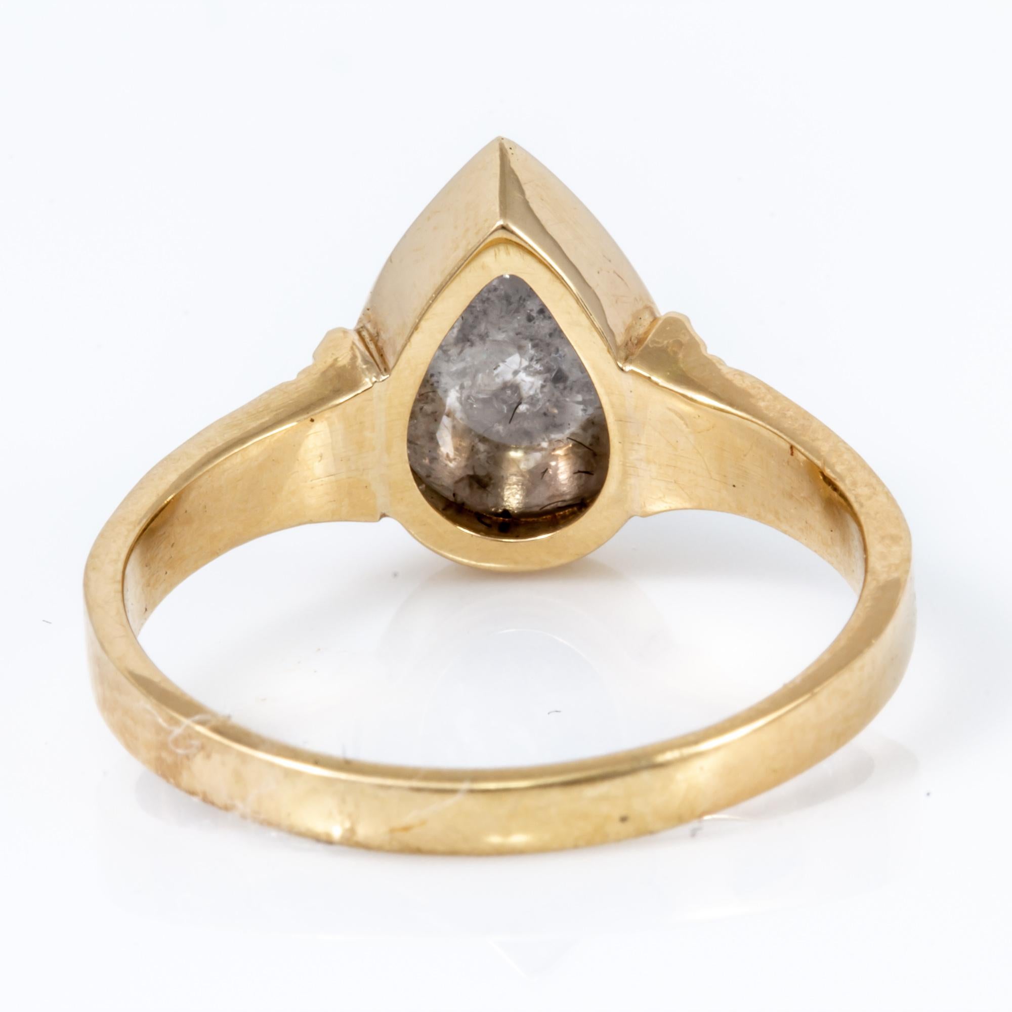 1.70 Carat Pear Shaped Raw Diamond in 18 Karat Gold Ring For Sale 2