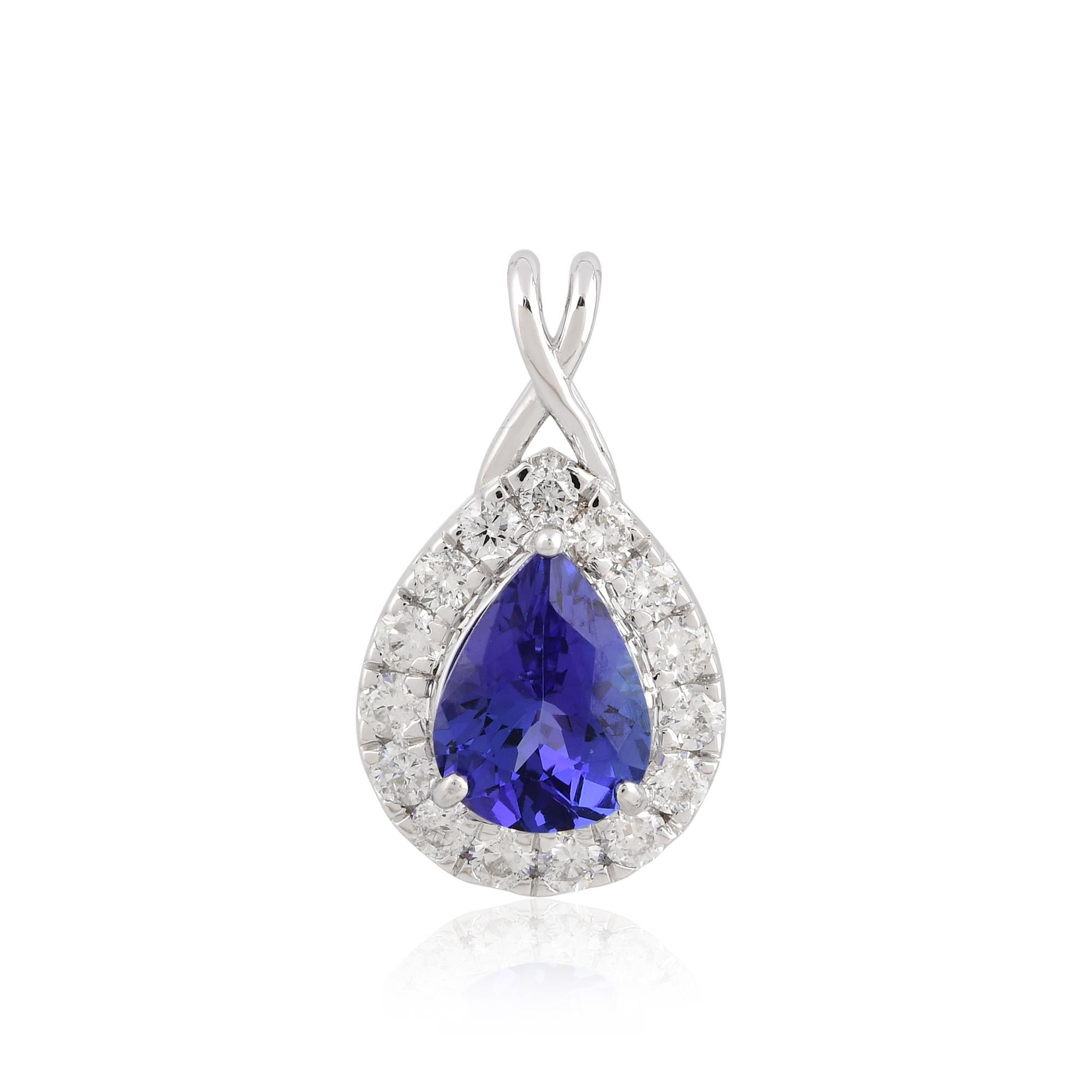Taglio ovale Charm di tanzanite a pera da 1,70 carati Ciondolo con pavé di diamanti da 0,53 carati Oro bianco 18 carati in vendita