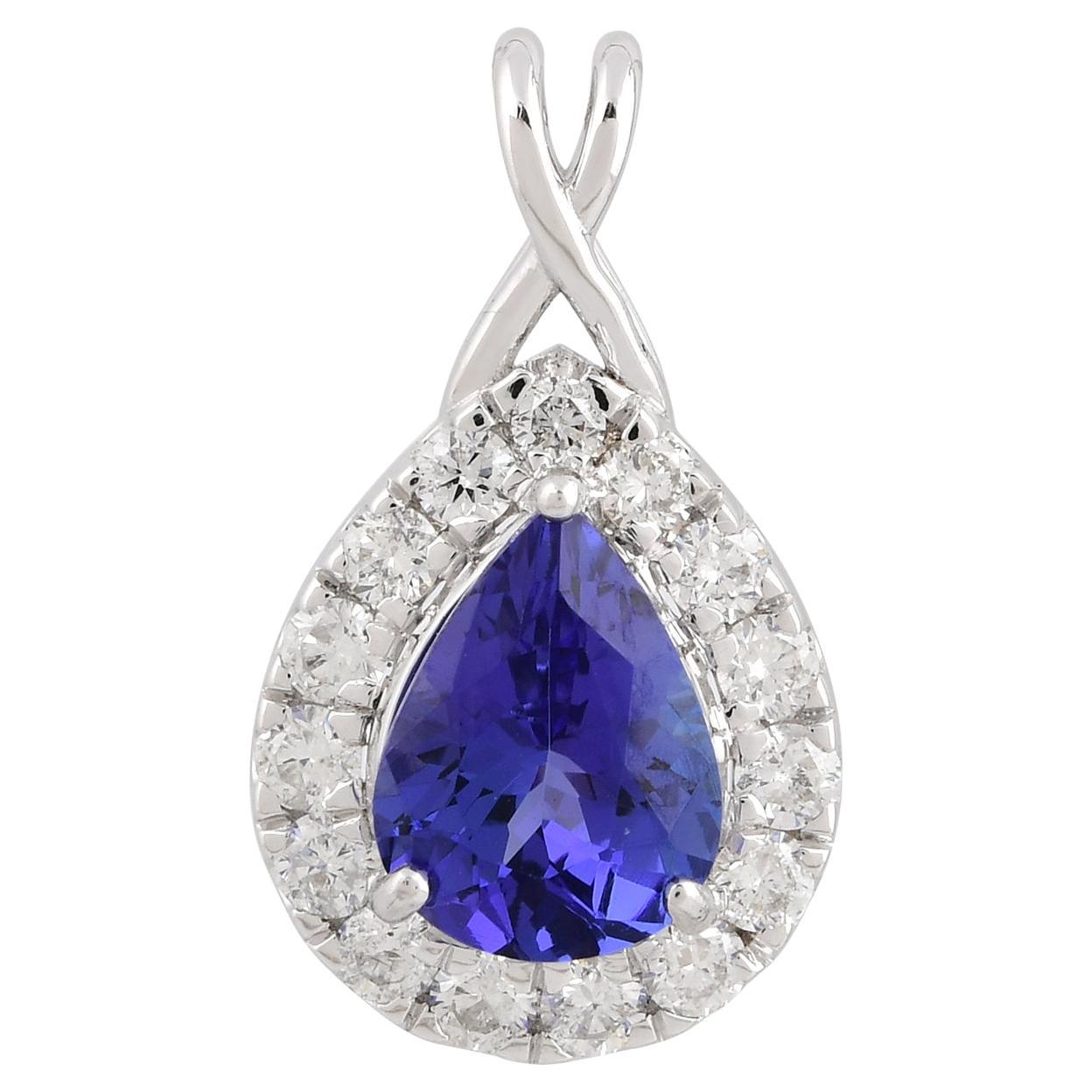 Charm di tanzanite a pera da 1,70 carati Ciondolo con pavé di diamanti da 0,53 carati Oro bianco 18 carati