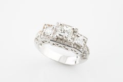 1.70 Carat Princess Cut Diamond 3-Stone 18 Karat White Gold Engagement Ring