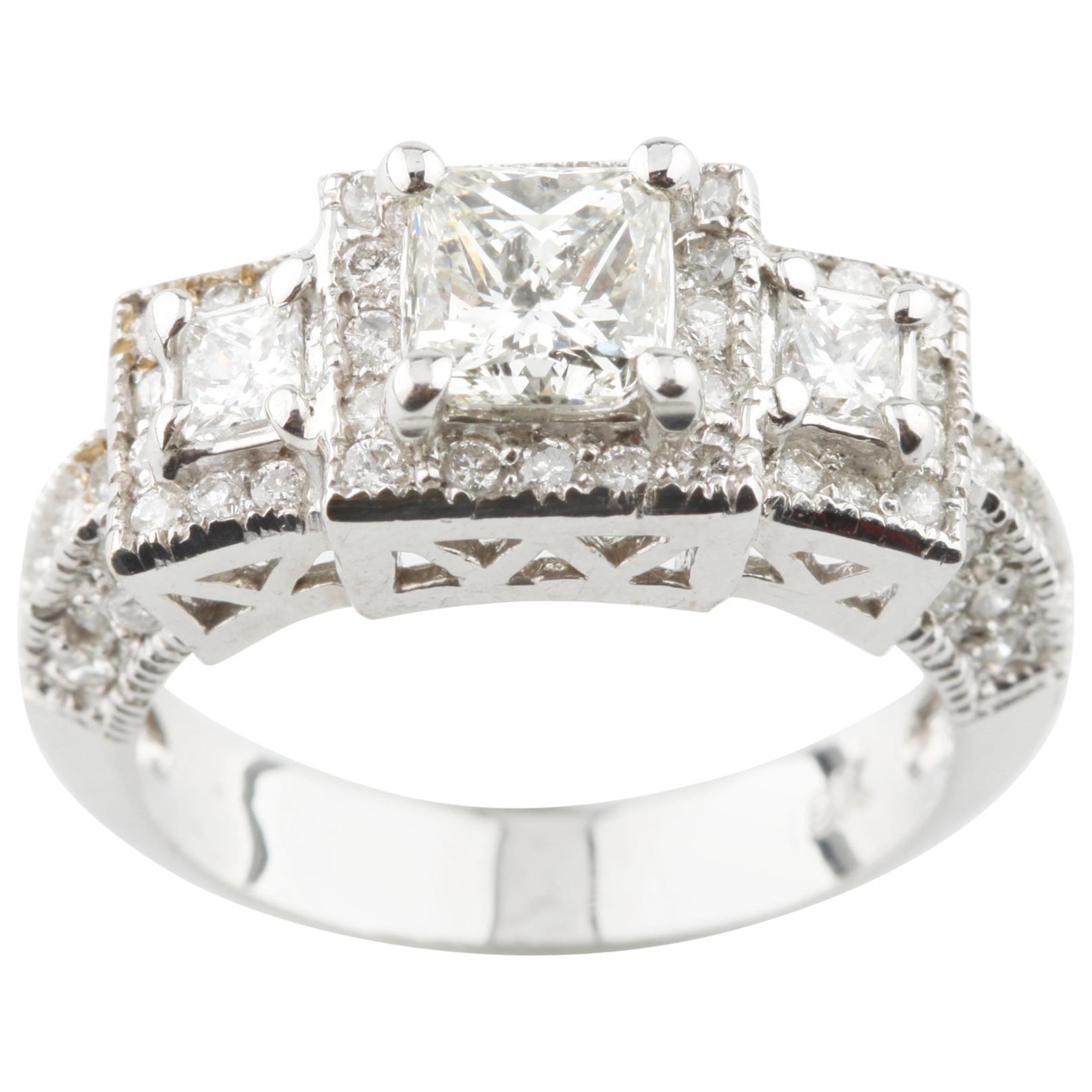 1.70 Carat Princess Cut Diamond 3-Stone 18 Karat White Gold Engagement Ring